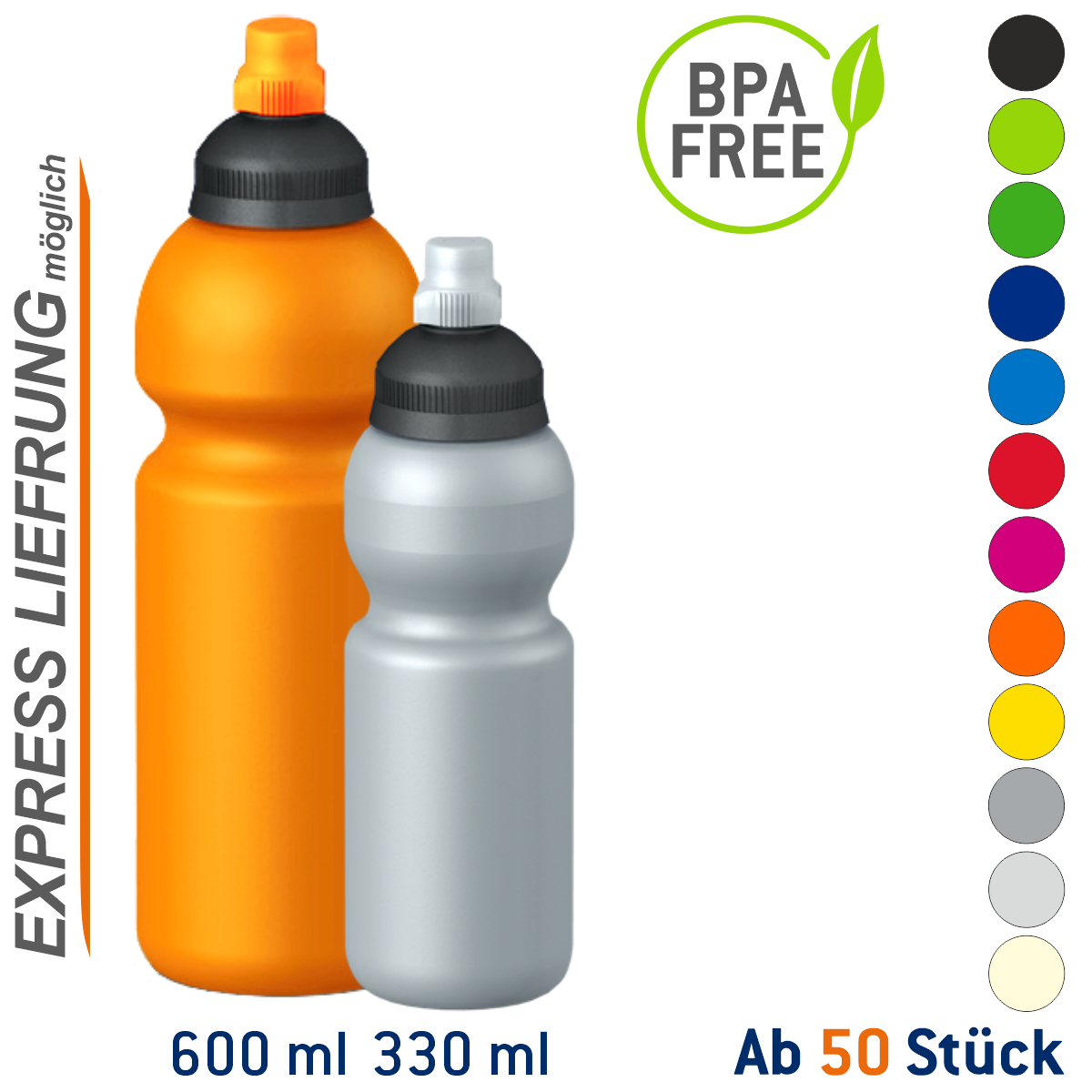 Freizeit-Trinkflasche Premium Flaschenfarbe: Silber Volumen: 600 ml Verschlussfarbe: Schwarz-Silber Druck: ohne Druck